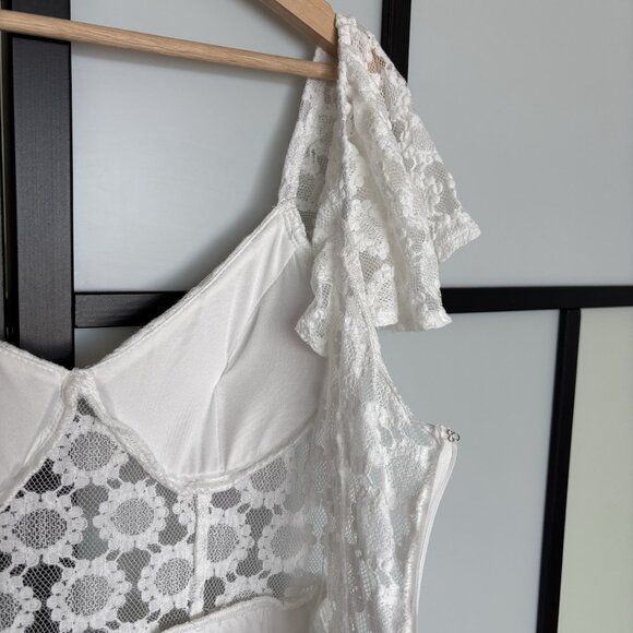 Angel Biba Milkmaid Babydoll Dress Size Medium White Coquette Floral Angelcore - Picture 12 of 15